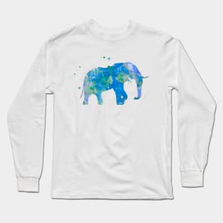 Blue and Green Elephant Watercolor Painting Long Sleeve T-Shirt